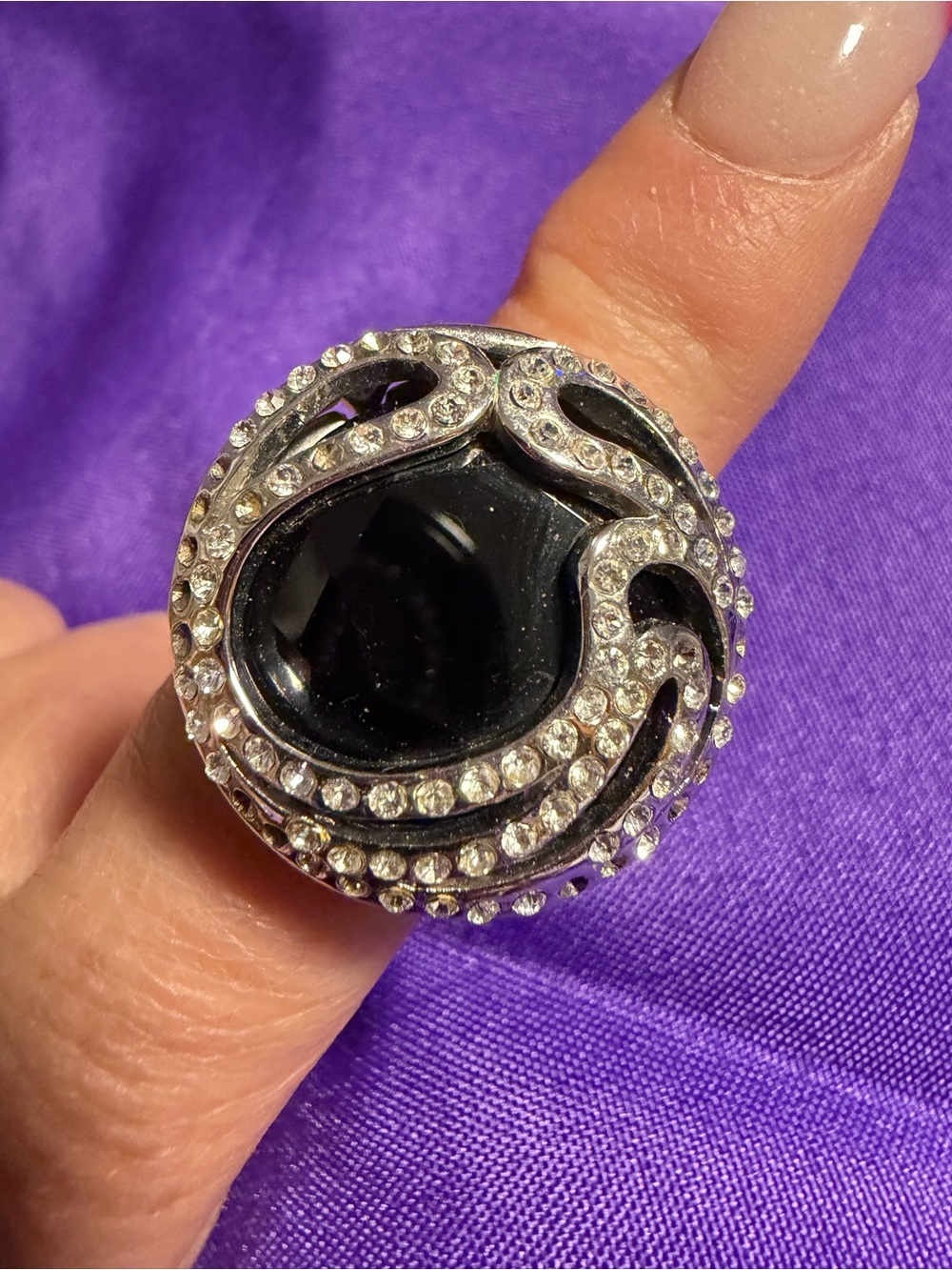 Park Lane Black & Silver Crystal Statement Ring Size 8 New
